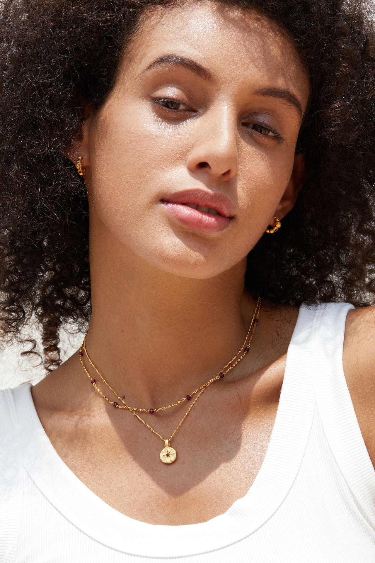 Antique Style925Silver Garnet Necklace Vintage Texture Simple Layered Pendant Versatile Daily Bead Chain for Women