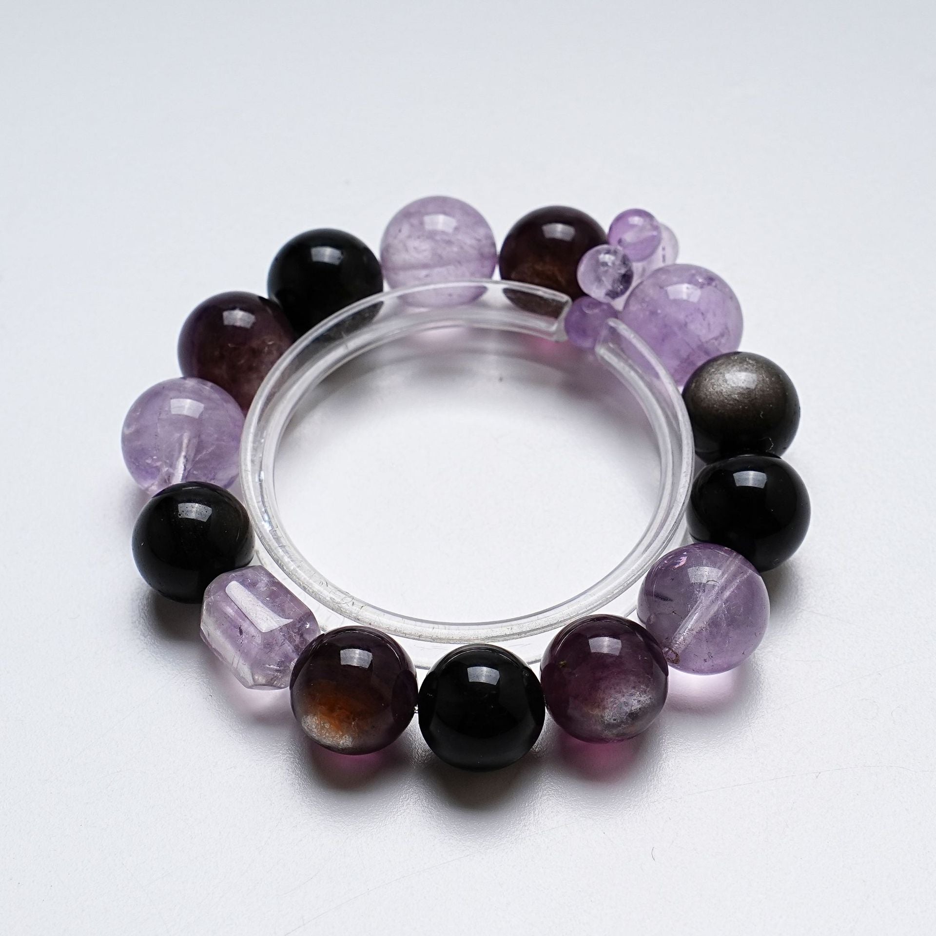 Natural Lavender Crystal Bracelet for Women Versatile Amethyst Lepidolite Silver Obsidian Bracelet