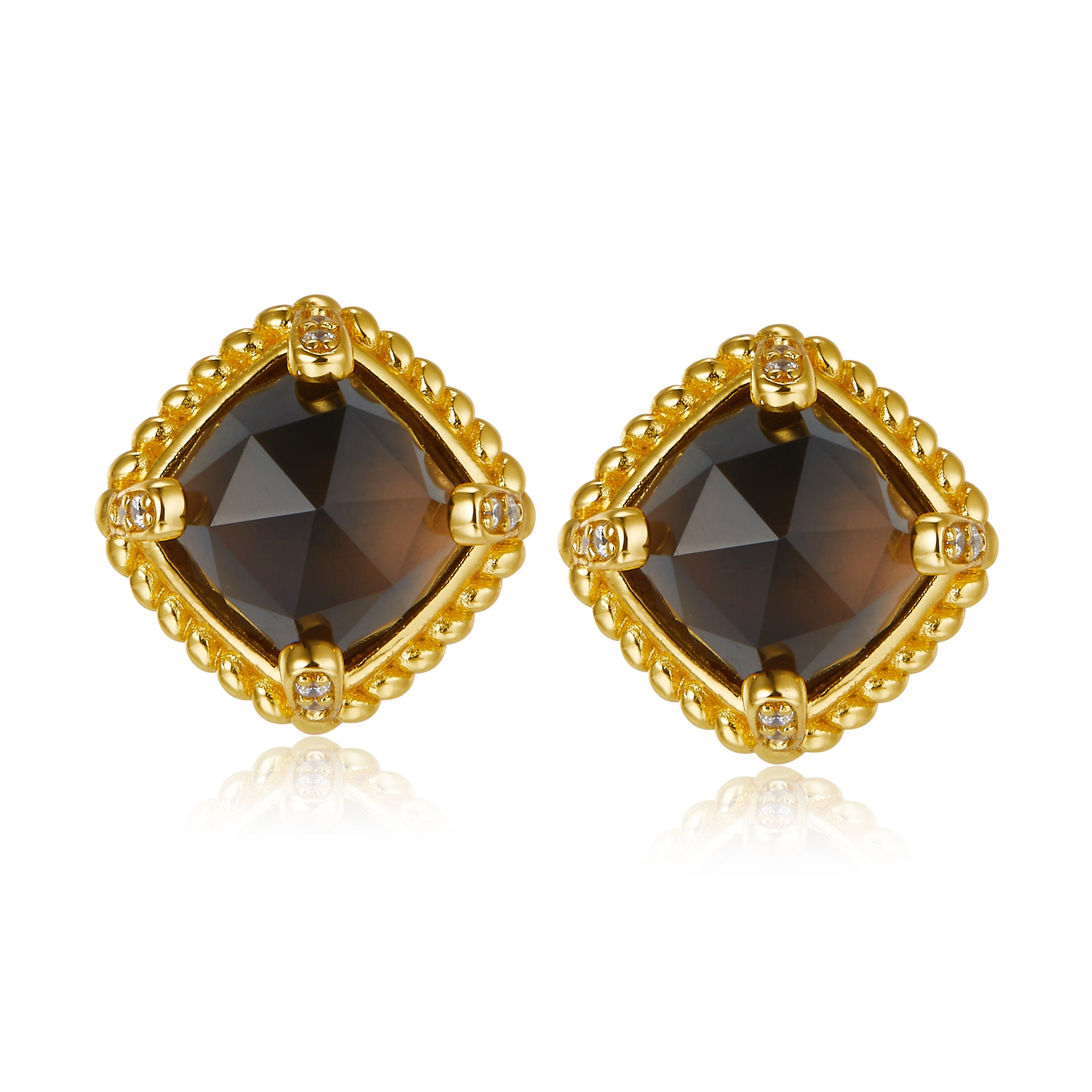 925Silver Natural Tea Crystal Earrings Simple Versatile Rhombus Design New Electroplated Earrings18K High-quality Gold and Silver Jewelry