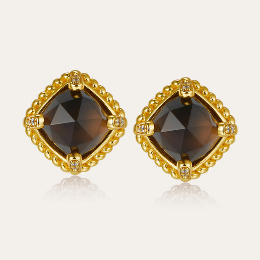 925Silver Natural Tea Crystal Earrings Simple Versatile Rhombus Design New Electroplated Earrings18K High-quality Gold and Silver Jewelry