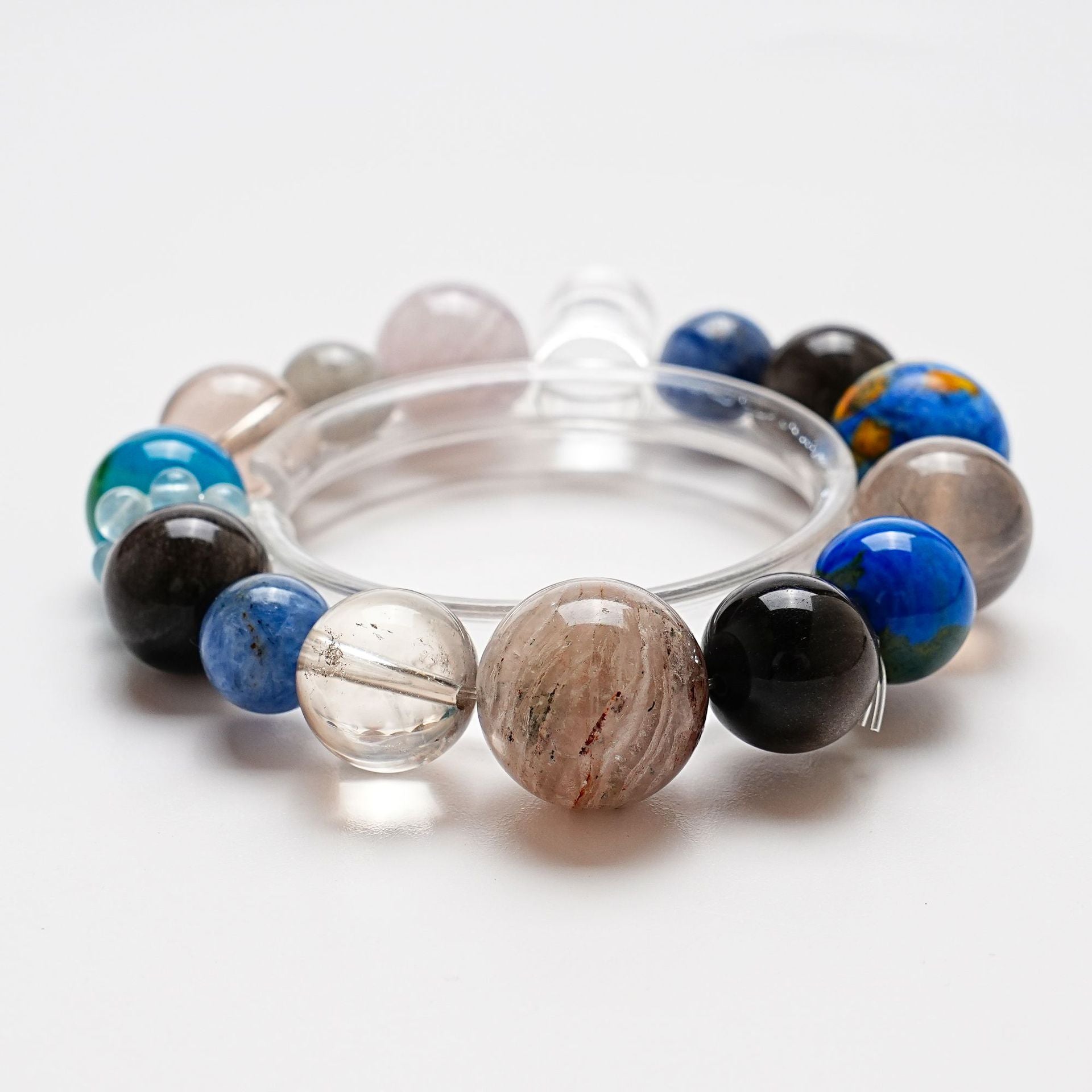 Natural Tea Crystal Crystal Bracelet Women's Blue Crystal Gray Moonlight Silver Obsidian Earth Agate Gray Rabbit Hair Bracelet