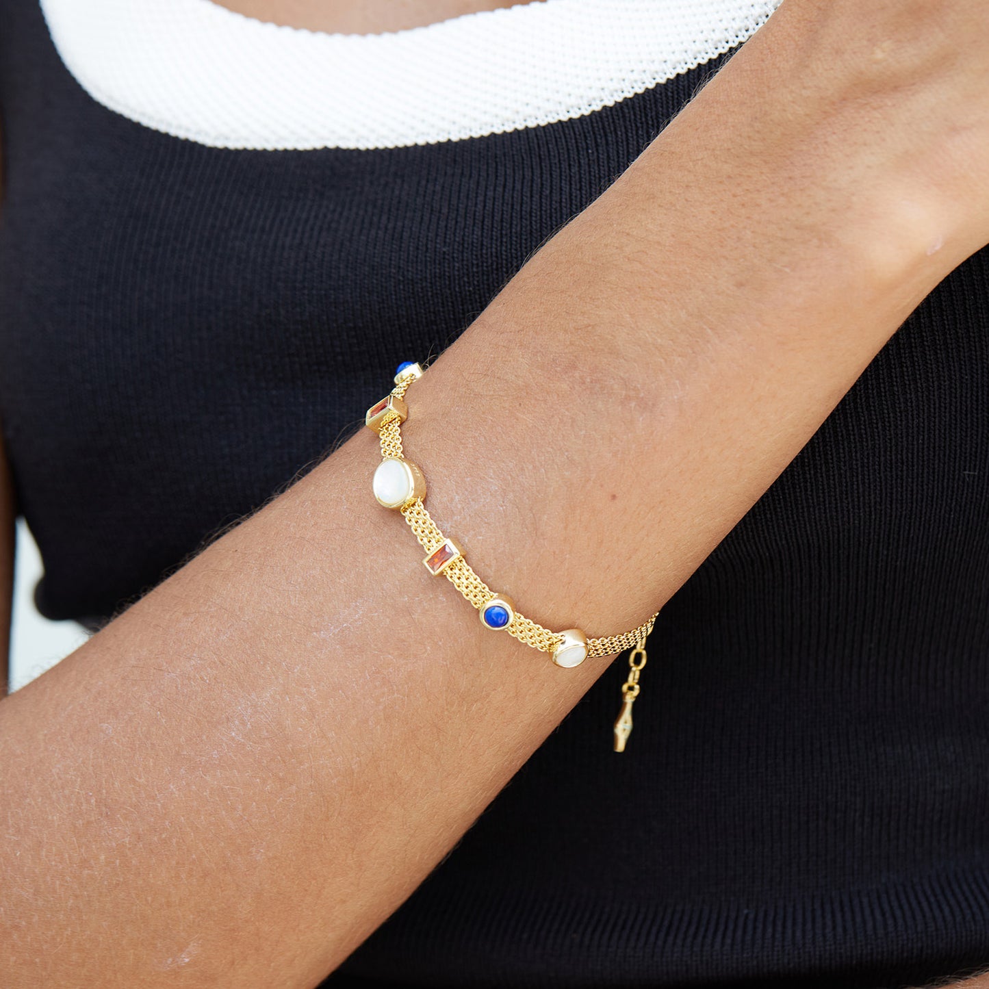 Браслет из серебра S925 с несколькими драгоценными камнями, плетеный, с нишевым дизайном, легкий, класса люкс, модные аксессуары для рук, ретро-драгоценные камни, TikTok Live