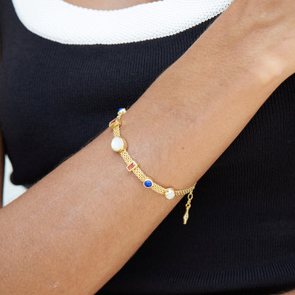 Браслет из серебра S925 с несколькими драгоценными камнями, плетеный, с нишевым дизайном, легкий, класса люкс, модные аксессуары для рук, ретро-драгоценные камни, TikTok Live