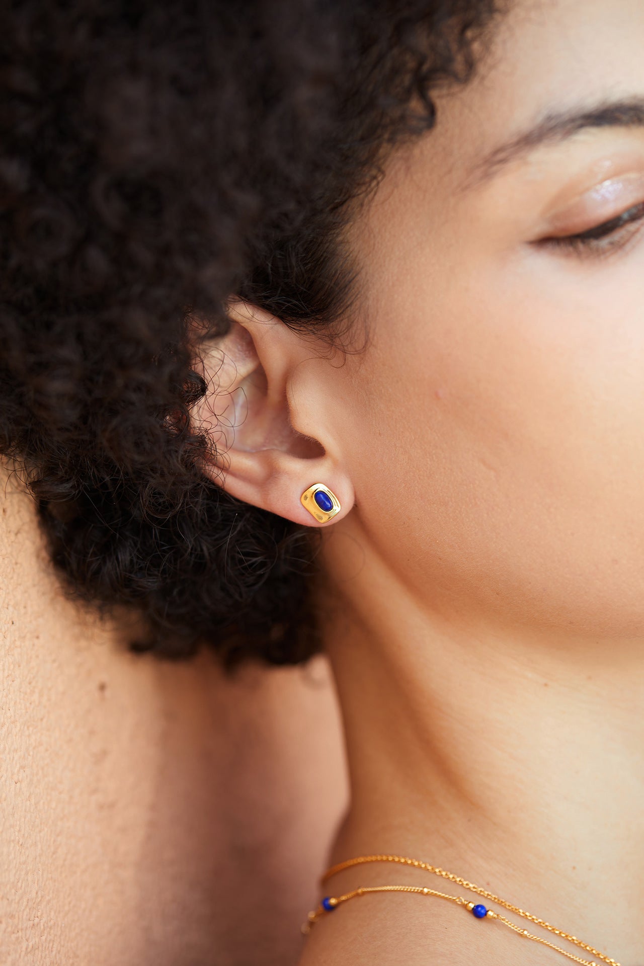 925Silver Natural Lapis Lazuli Earrings Small Exquisite Versatile Commuting Simple Earrings Niche Design Sense Women Oval