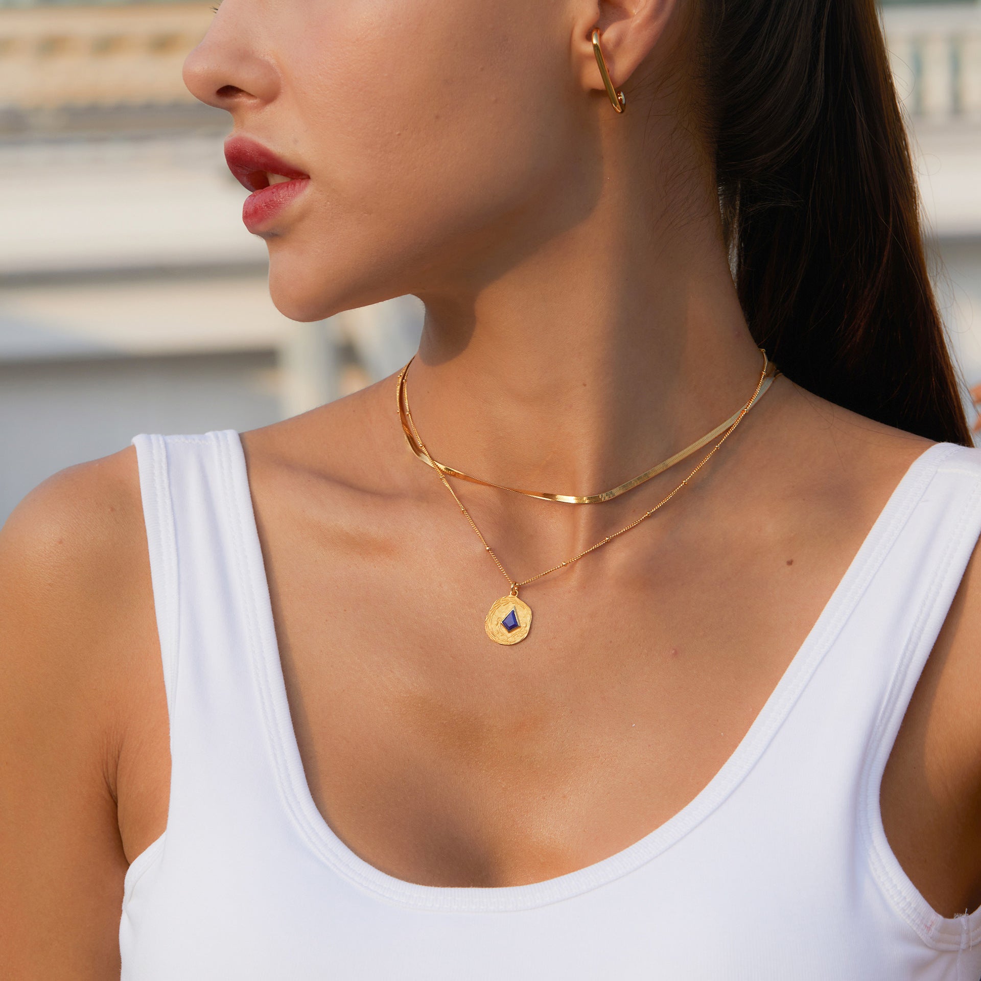 Whole Body925Silver Lapis Lazuli Necklace Natural Stone Niche Design Versatile Fashion Collarbone Chain French Collarbone Chain