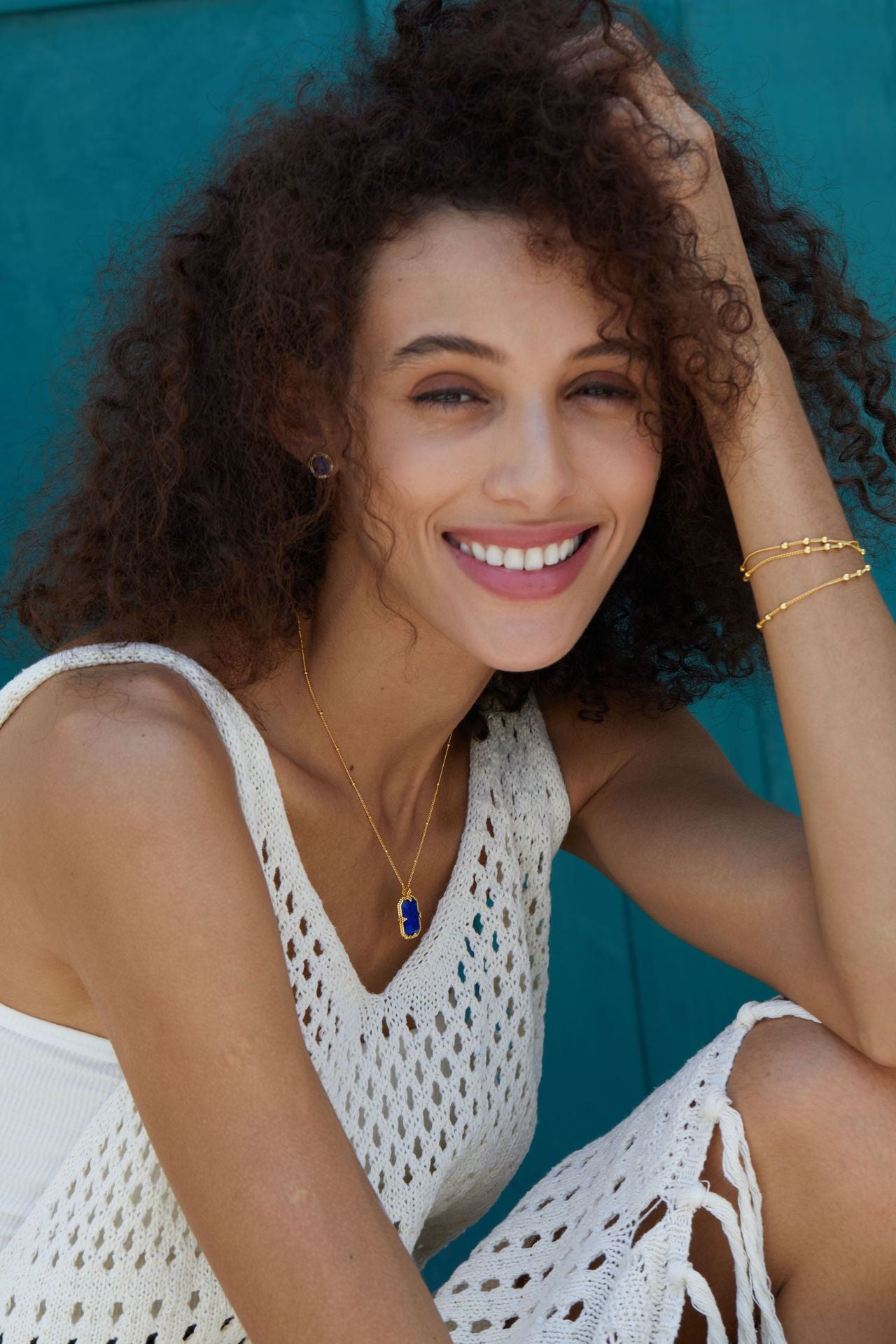 925Silver Lapis Lazuli Necklace French Light Luxury Niche Design Peace Pendant Vintage New National Trend Electroplated K Gold