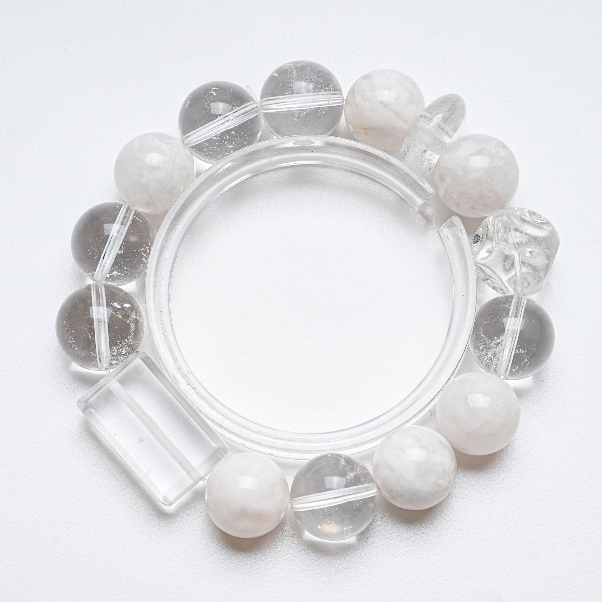 Snowy Ghost Quartz & White Crystal Bracelet — Clarity and Calm