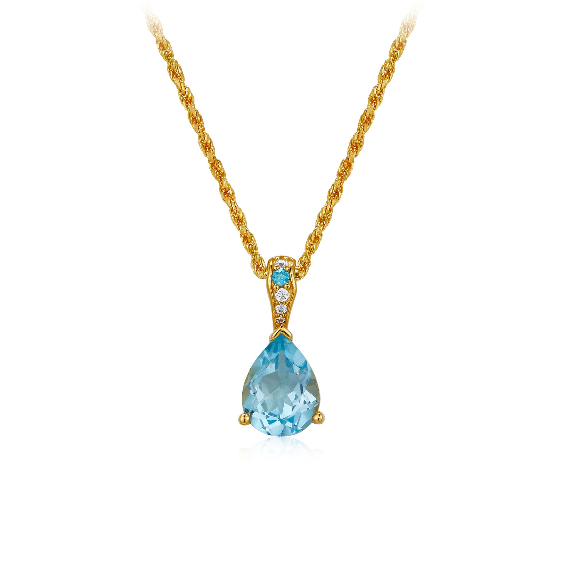 S925Silver Simple Teardrop Topaz Necklace Niche Versatile Pendant Design Blue Birthstone Collarbone Chain