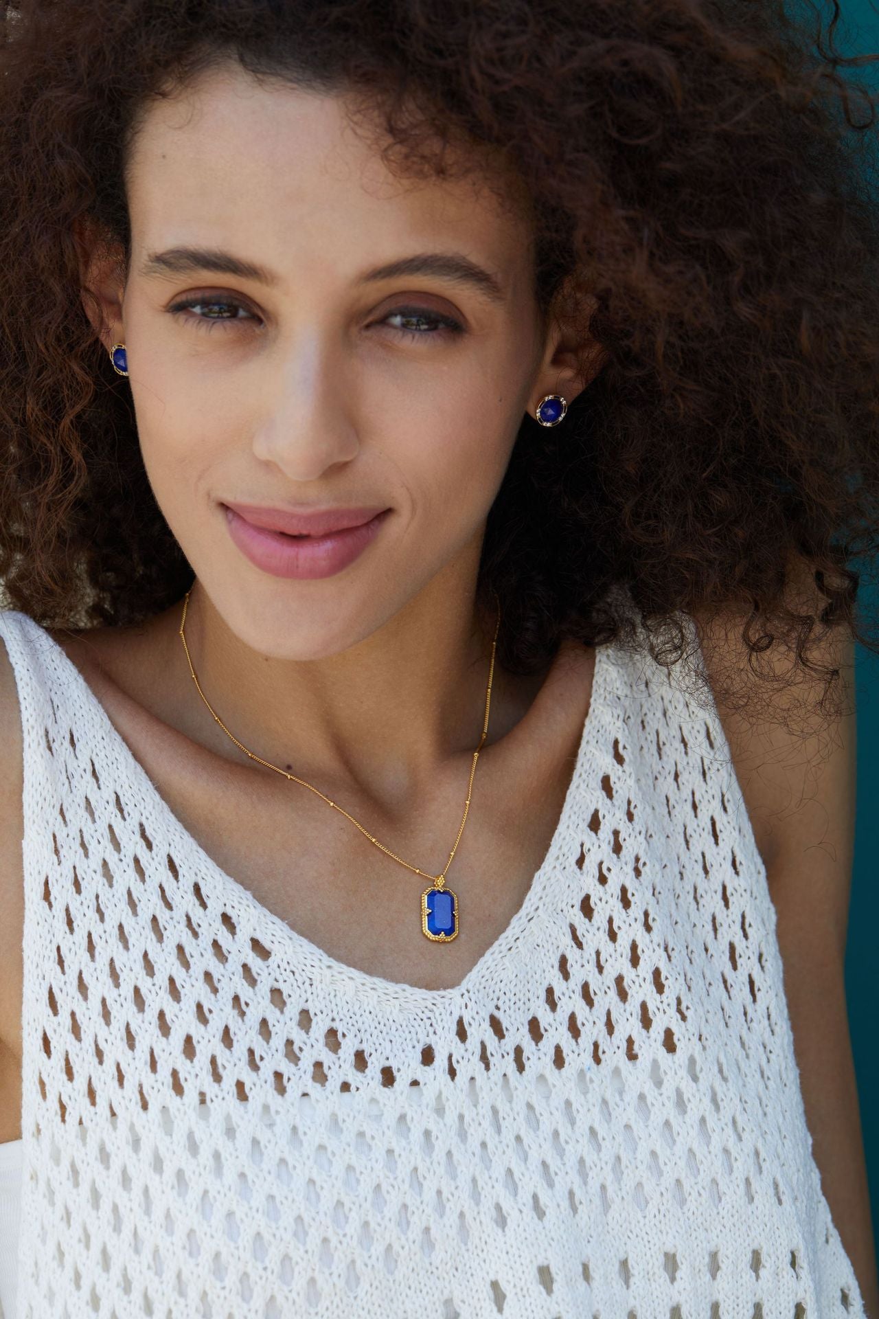 925Silver Lapis Lazuli Necklace French Light Luxury Niche Design Peace Pendant Vintage New National Trend Electroplated K Gold