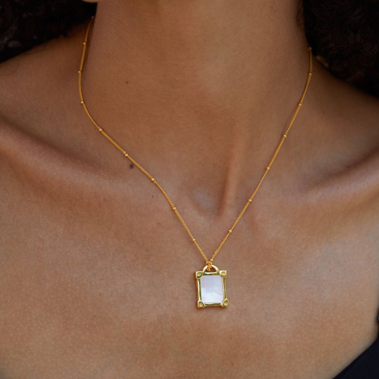 Whole Body925Silver Natural White Mother-of-Pearl Necklace Simple Design Clavicle Chain Electroplated18K Gold Bead Chain Women's Silver Jewelry