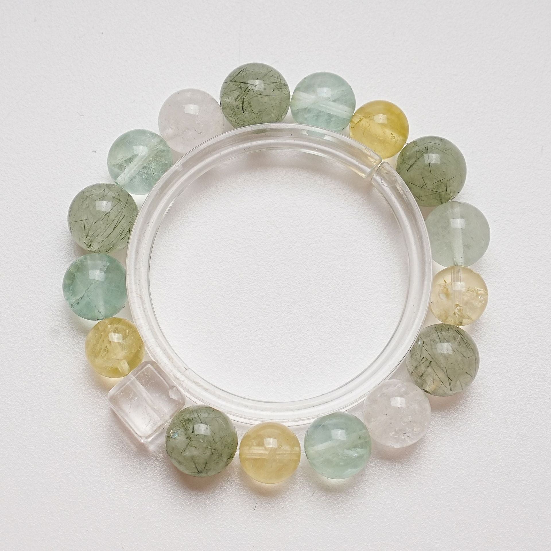 Natural Green Rutilated Quartz Crystal Bracelet for Women Versatile Lemon Quartz Green Fluorite Bracelet