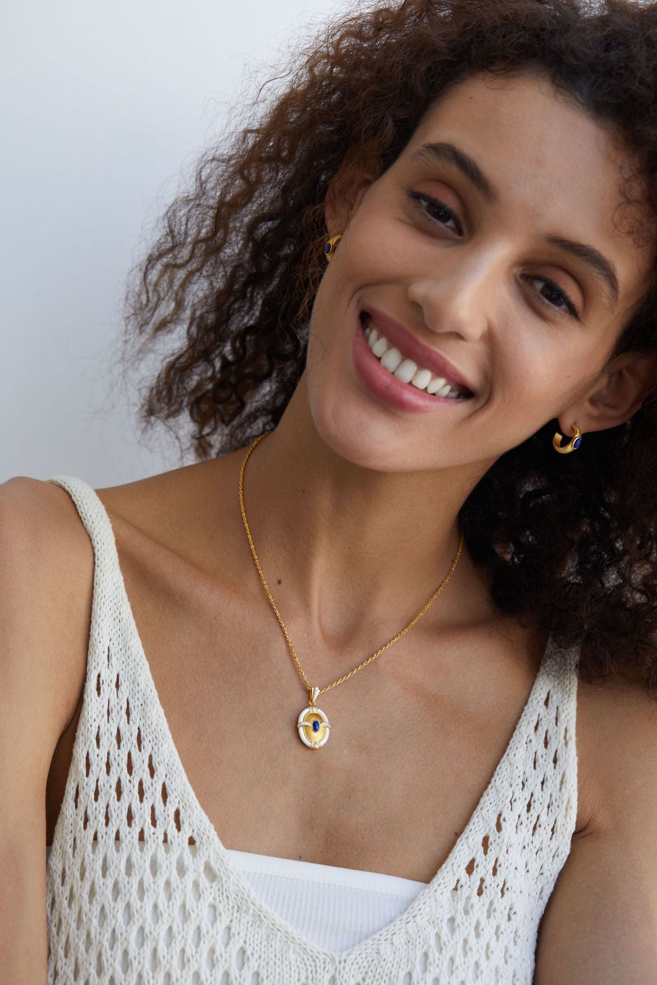 S925Silver Handcrafted Brushed Necklace Natural Lapis Lazuli Pendant Braided Chain Niche Light Luxury White Mother-of-Pearl Design Sense