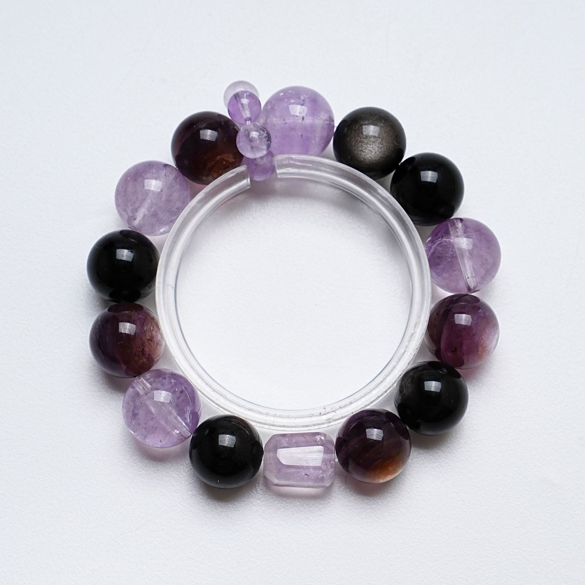 Natural Lavender Crystal Bracelet for Women Versatile Amethyst Lepidolite Silver Obsidian Bracelet