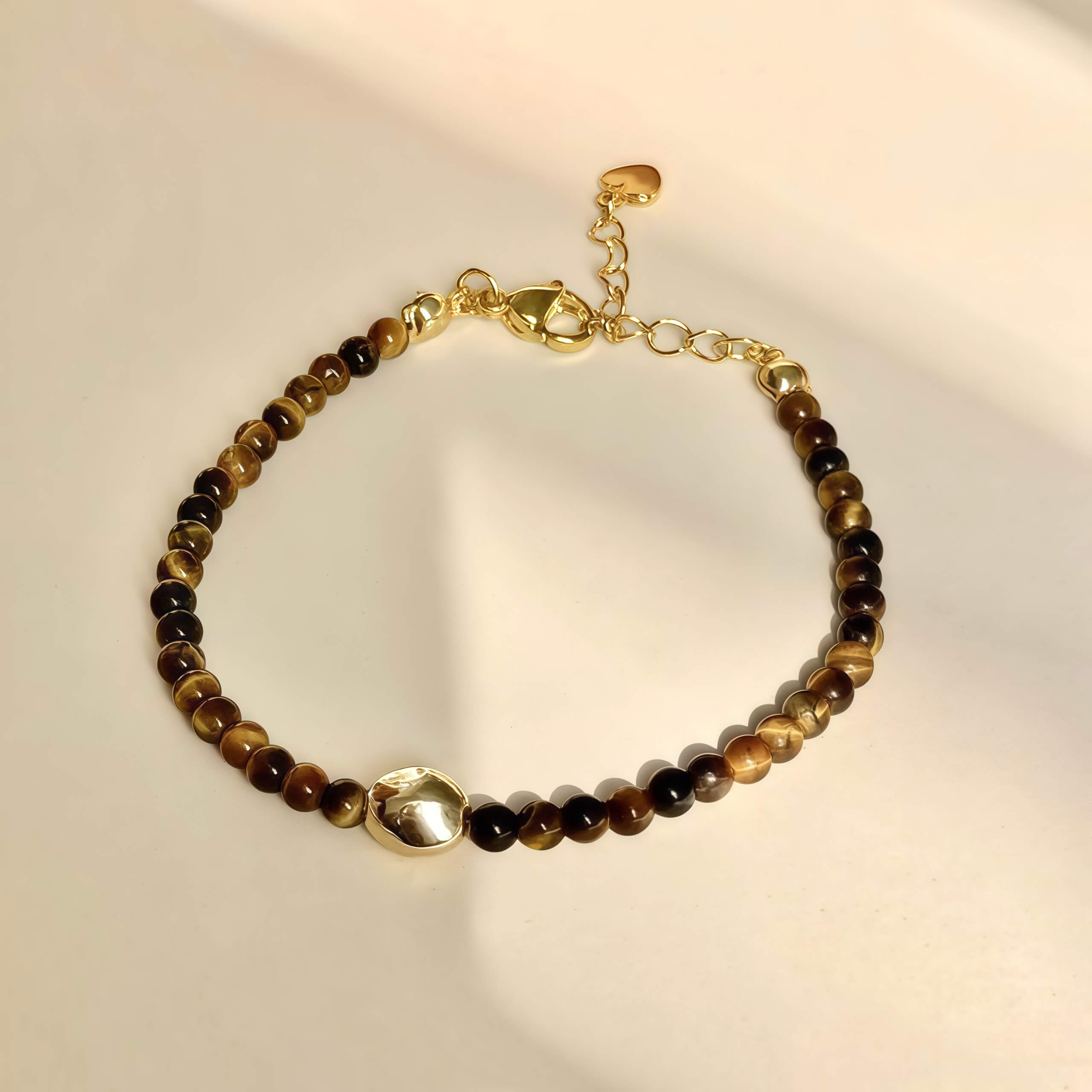 Winter Melad Golden Bean Tiger Eye Stone Natural Shell Bracelet Color-Block Layered Versatile Design High-End Jewelry