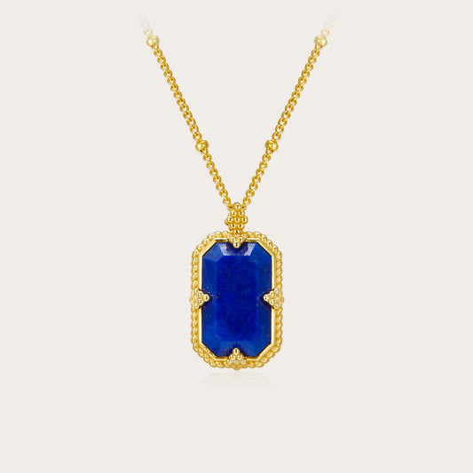 925Silver Lapis Lazuli Necklace French Light Luxury Niche Design Peace Pendant Vintage New National Trend Electroplated K Gold