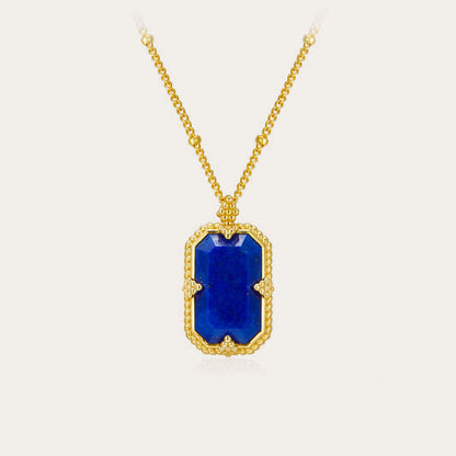 925Silver Lapis Lazuli Necklace French Light Luxury Niche Design Peace Pendant Vintage New National Trend Electroplated K Gold