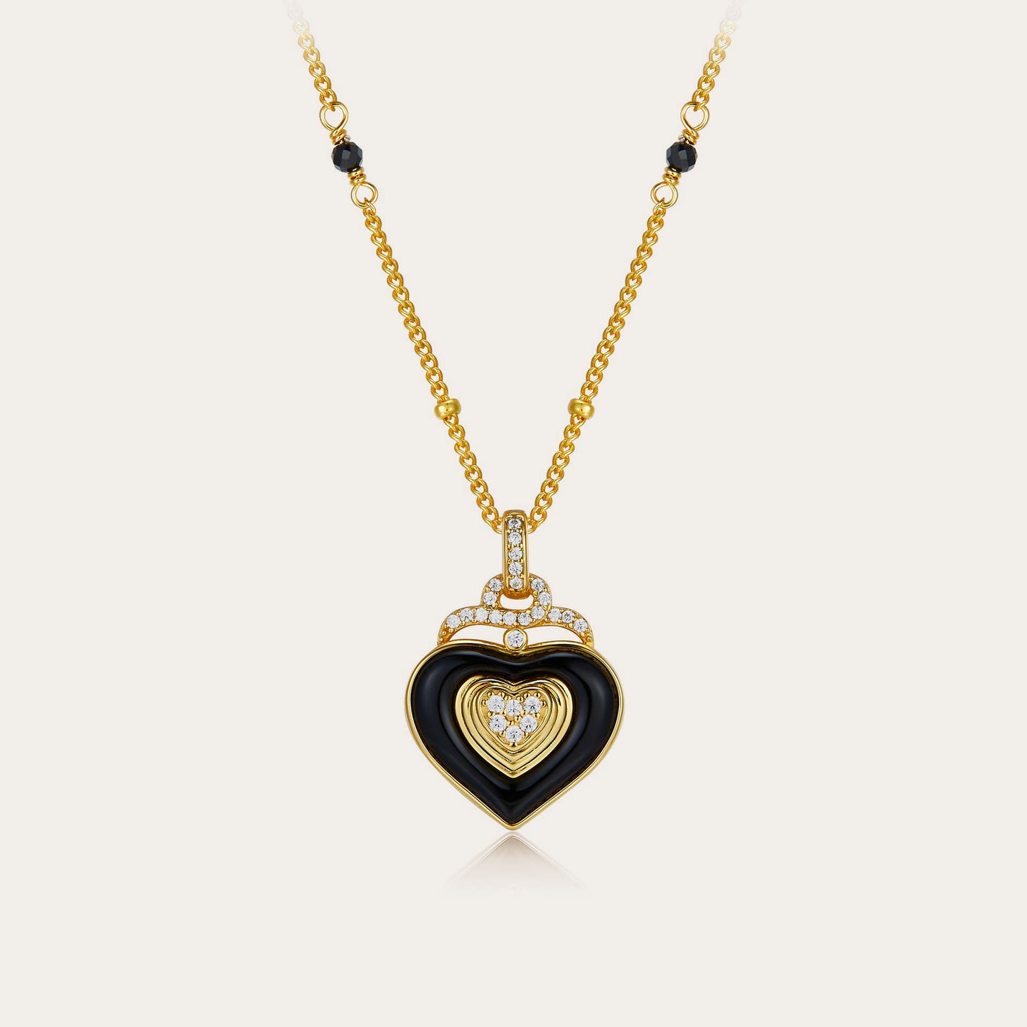 Whole Body925Silver Heart Black Onyx Necklace Electroplated18K Gold Handcrafted Bead Chain Niche Light Luxury Design Pendant