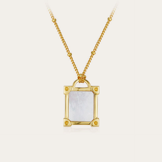 Whole Body925Silver Natural White Mother-of-Pearl Necklace Simple Design Clavicle Chain Electroplated18K Gold Bead Chain Women's Silver Jewelry