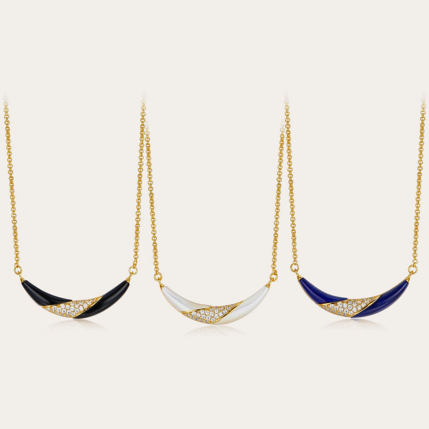 Whole Body925Silver Plating18K Gold Natural Lapis Lazuli White Mother-of-Pearl Black Onyx Necklace Niche Design Sense Smile Pendant