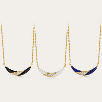 Whole Body925Silver Plating18K Gold Natural Lapis Lazuli White Mother-of-Pearl Black Onyx Necklace Niche Design Sense Smile Pendant