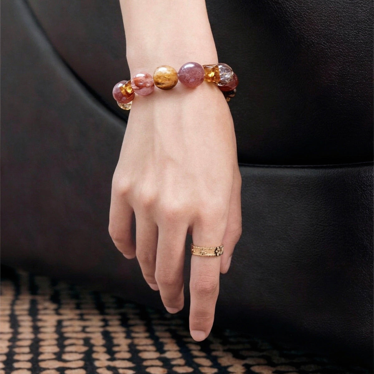 Koi Glass Flower & Strawberry Quartz Bracelet — Passion & abundance