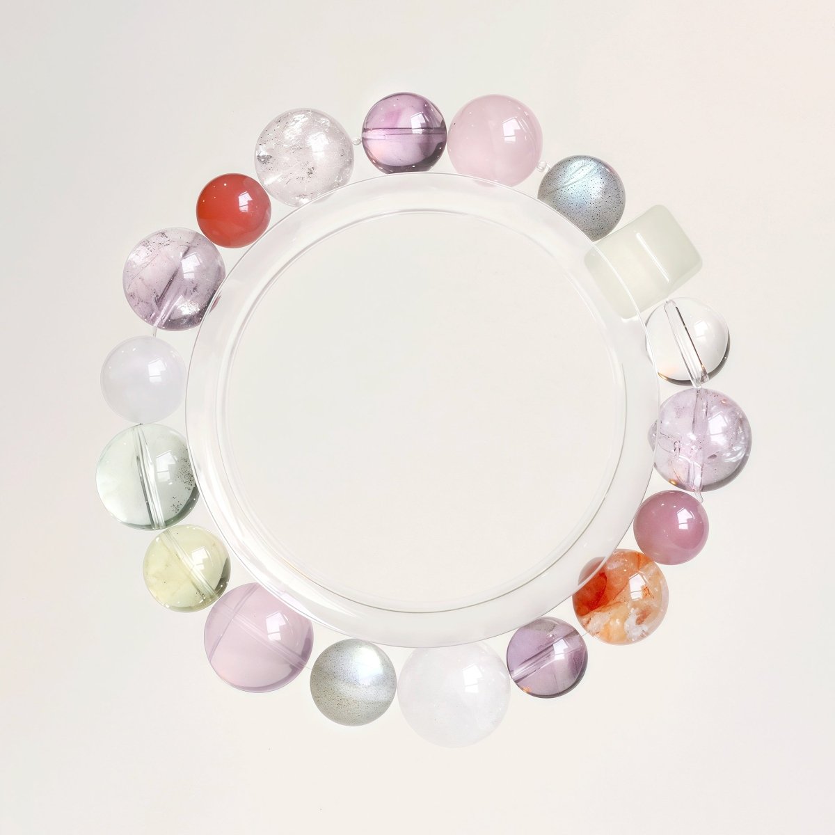 Moonstone, Lemon Quartz, Rose Quartz, Red Agate Flower and White Phantom Quartz bracelet for joy and healing