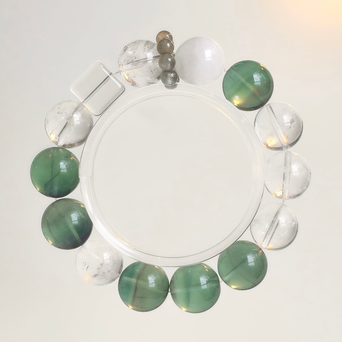 Blue Fluorite, White Aragonite, Ghost Quartz, and Moonstone bracelet