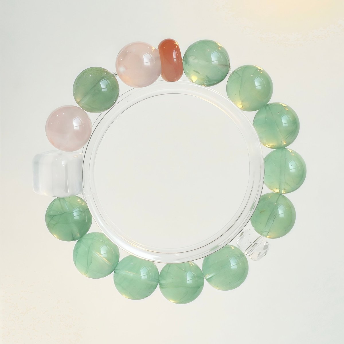 Green Fluorite and Rose Quartz bracelet with Milky Quartz Sugar Cubes