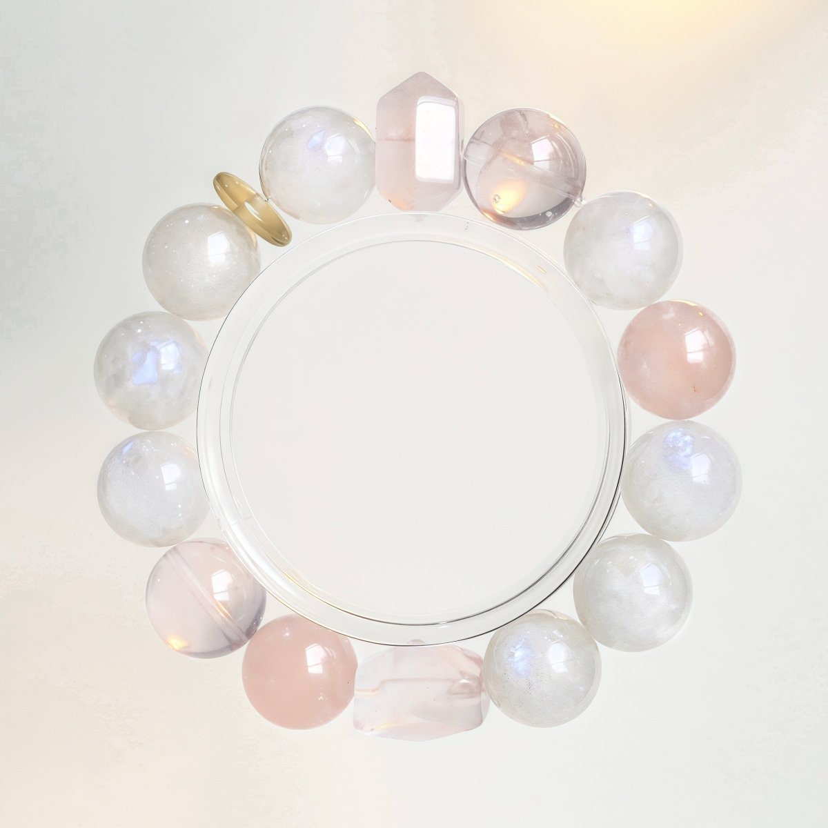 Blue moonstone and rose quartz bracelet for intuition and love energy.