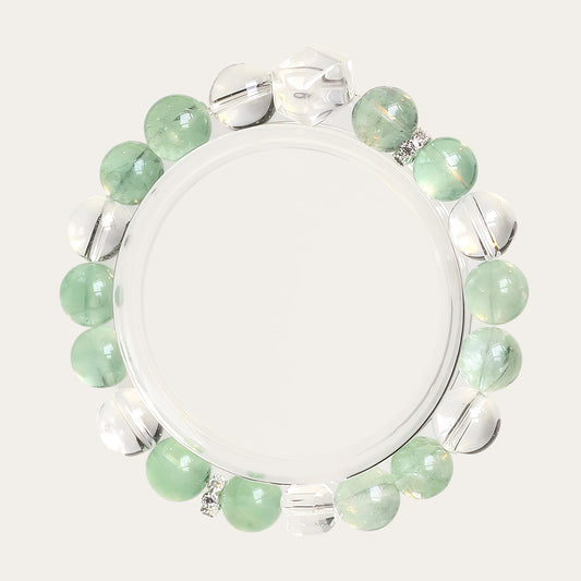 Green Fluorite & Clear Quartz Bracelet – Natural Crystal Jewelry for Renewal and Protection