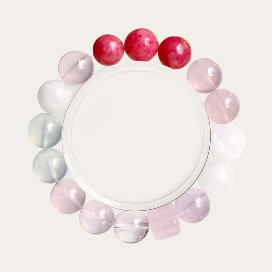 Rose Quartz, Aquamarine & Rhodonite Bracelet – Natural Crystal Jewelry for Love and Growth