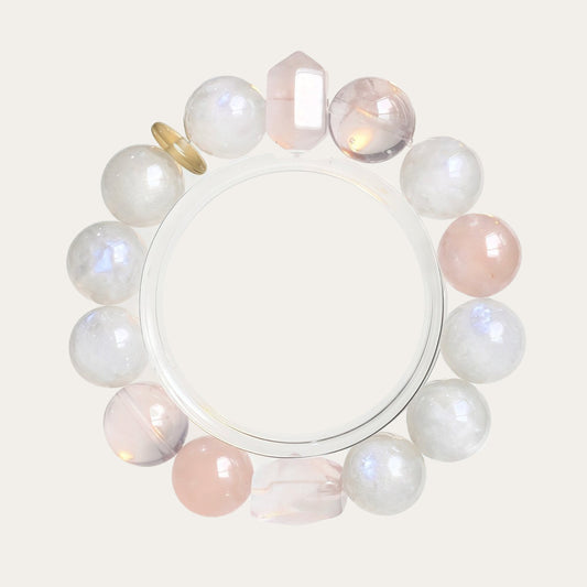 Blue Moonstone & Rose Quartz Bracelet – Natural Crystal Jewelry for Intuition and Love