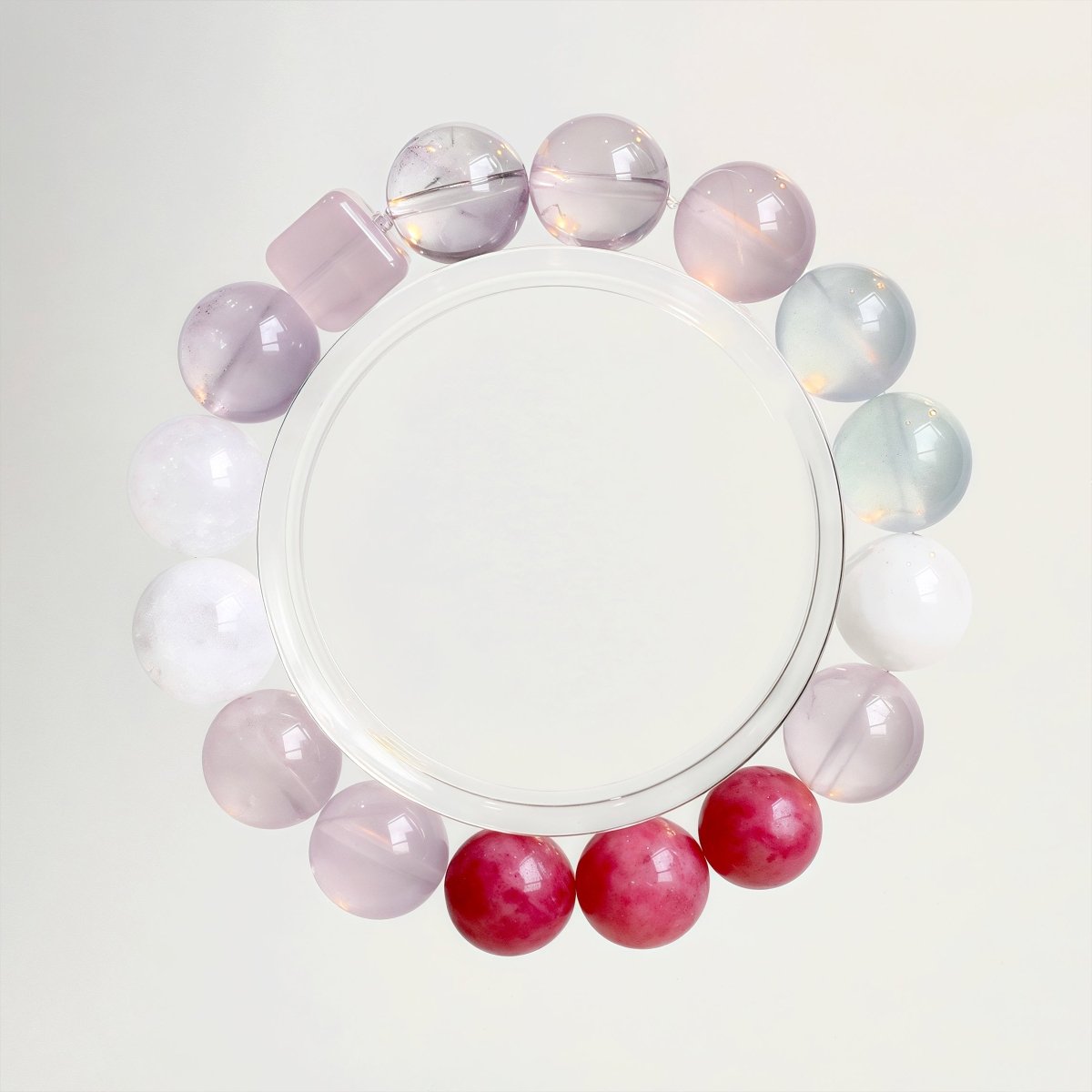 Rose Quartz, Aquamarine, Rhodonite and White Phantom Quartz natural crystal bracelet for love and growth
