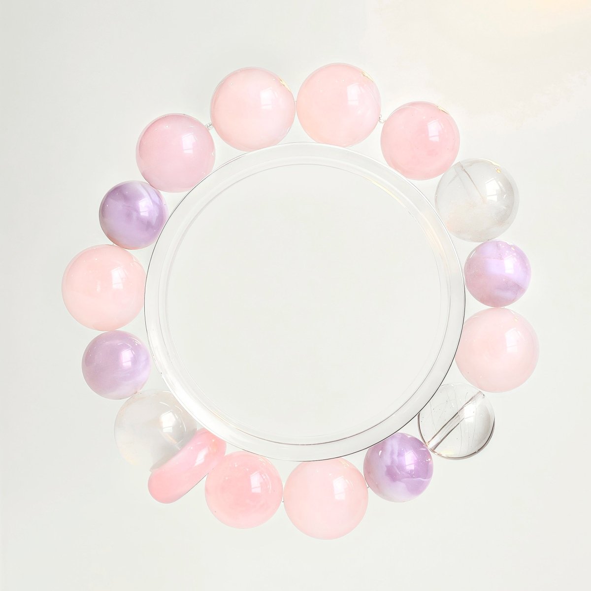 Snow Phantom Quartz and Rose Quartz bracelet with Clear Quartz and Lilac Amethyst – natural healing crystal jewelry