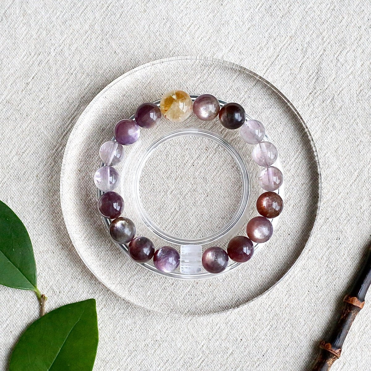 Lepidolite and Lemon Quartz natural crystal bracelet for joy and emotional healing