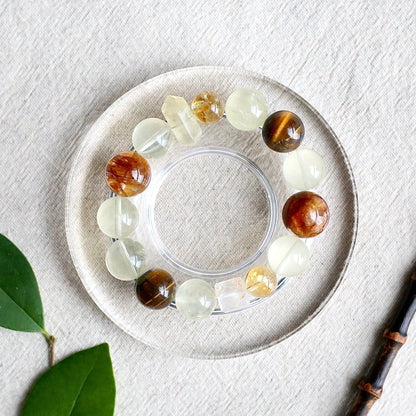 Tiger’s Eye and Citrine crystal bracelet with Amber and Golden Topaz beads – natural gemstone abundance jewelry