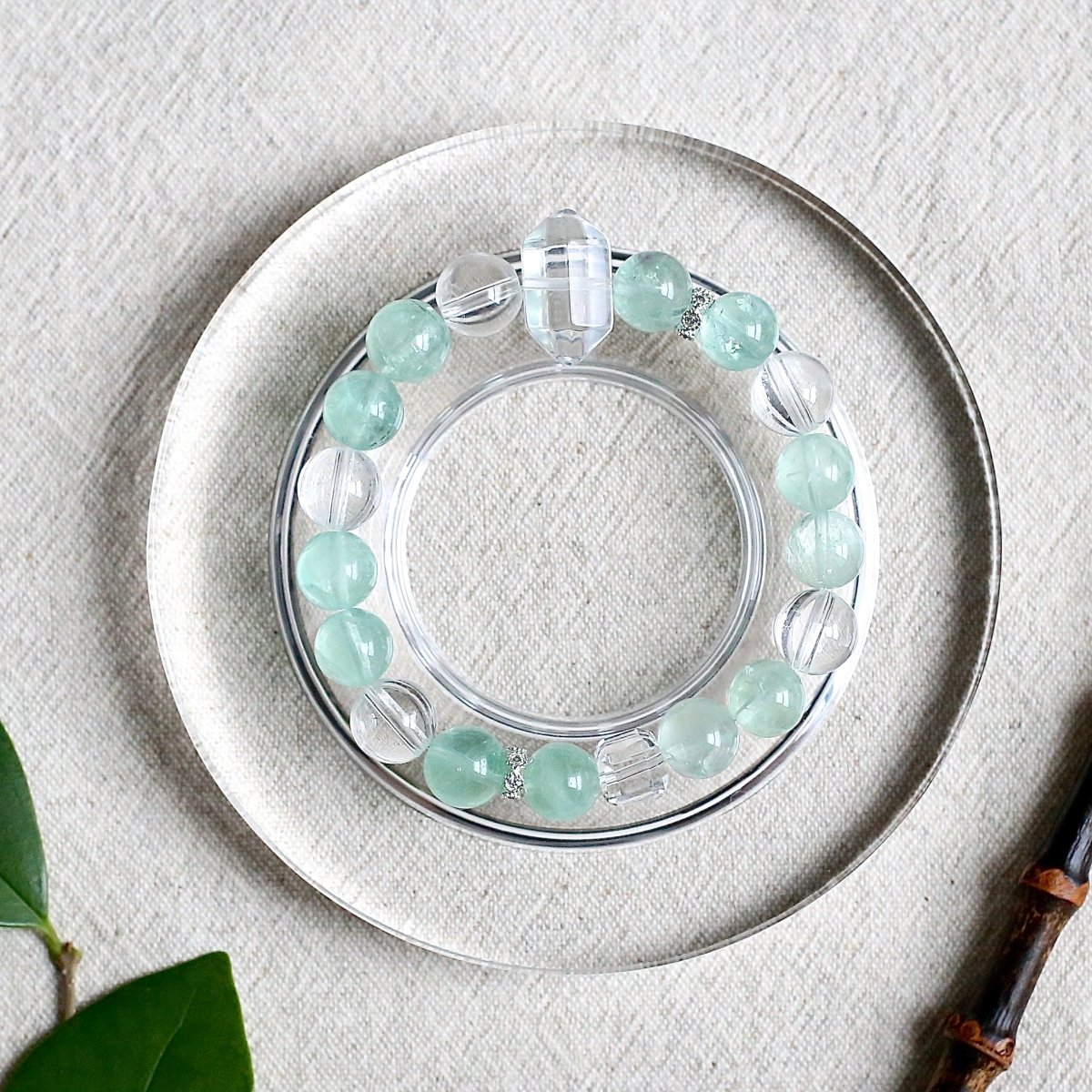 Green Fluorite and Clear Quartz Bracelet – Natural Healing Crystal Jewelry