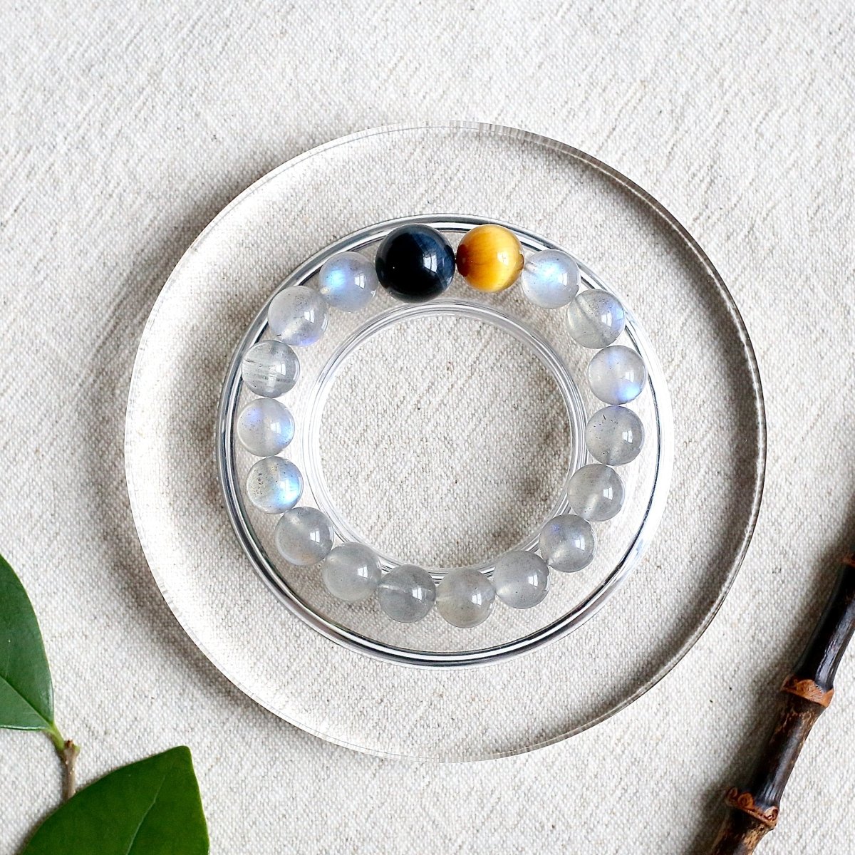 Gray Moonstone and Golden Tiger’s Eye crystal bracelet for intuition and confidence