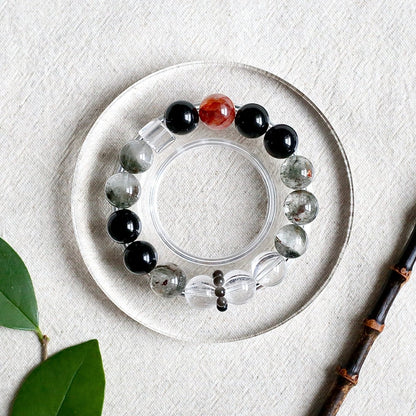 Four Seasons Phantom Quartz and Black Obsidian crystal bracelet for clarity and strength