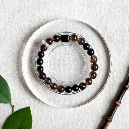 Smoky Quartz and Silver Obsidian bracelet for grounding and protection