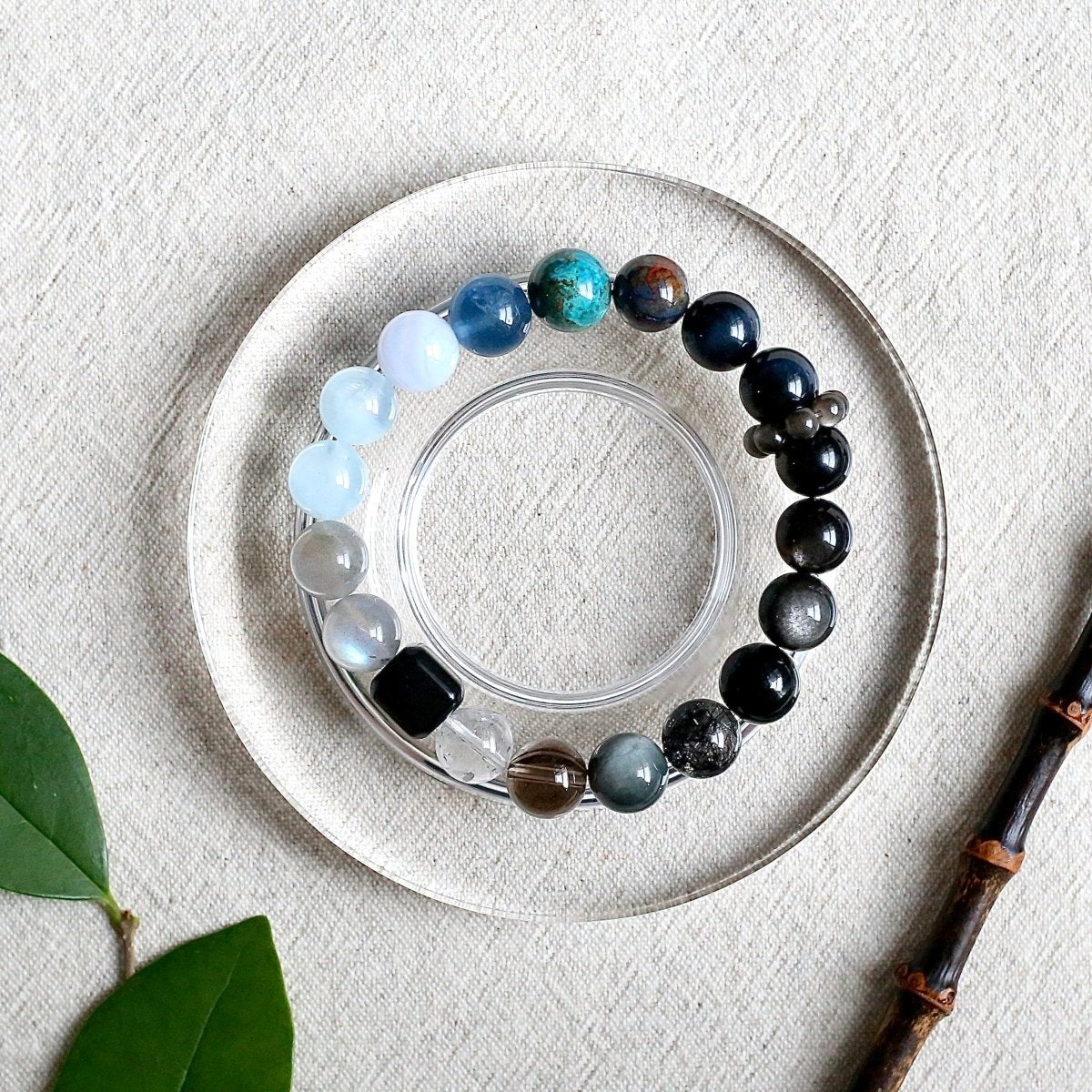 Flash Quartz, Blue Tiger’s Eye and Chrysocolla bracelet for focus and protection