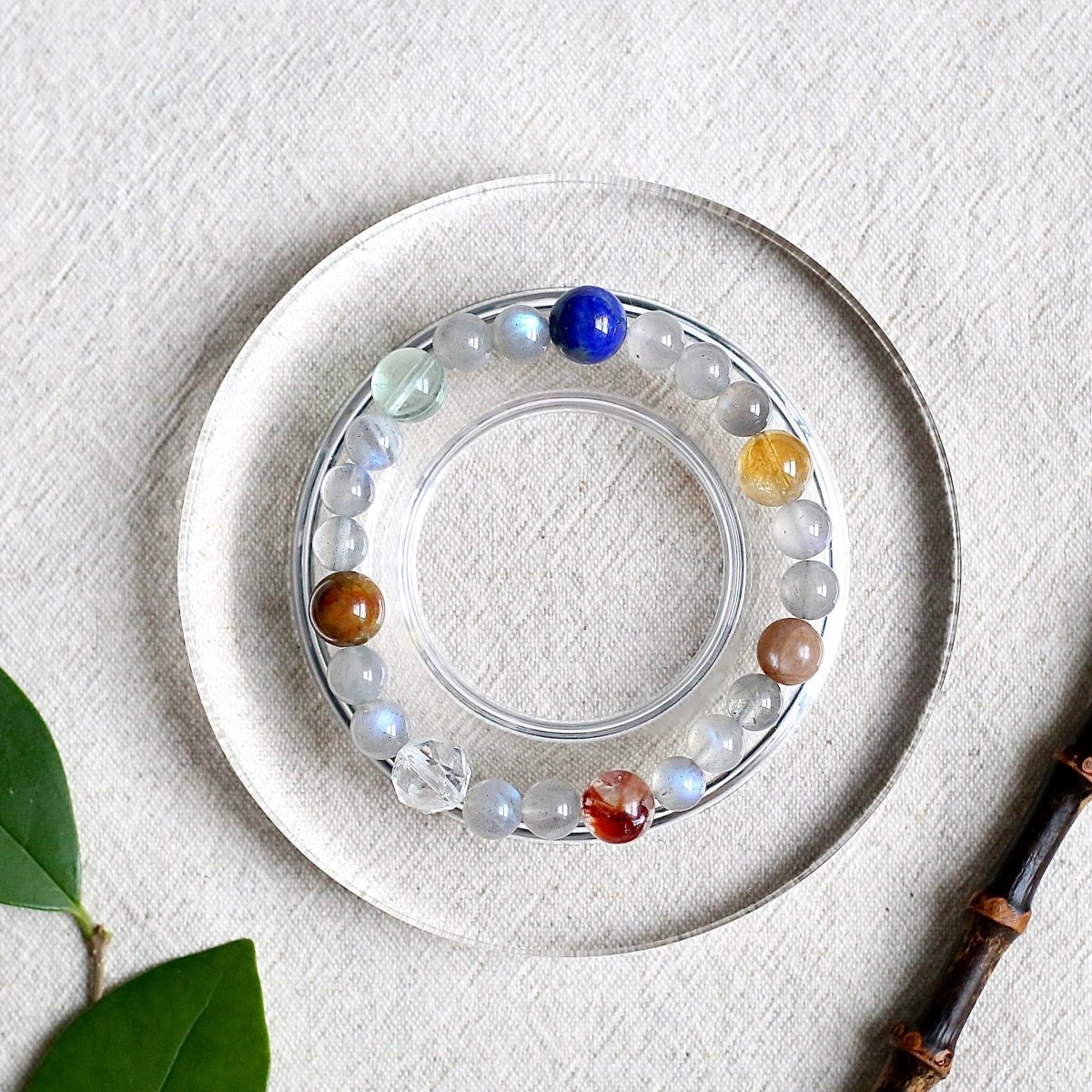 Multi-Stone Chakra Healing Bracelet with Moonstone, Citrine, Fluorite, Red Agate, and Lapis Lazuli