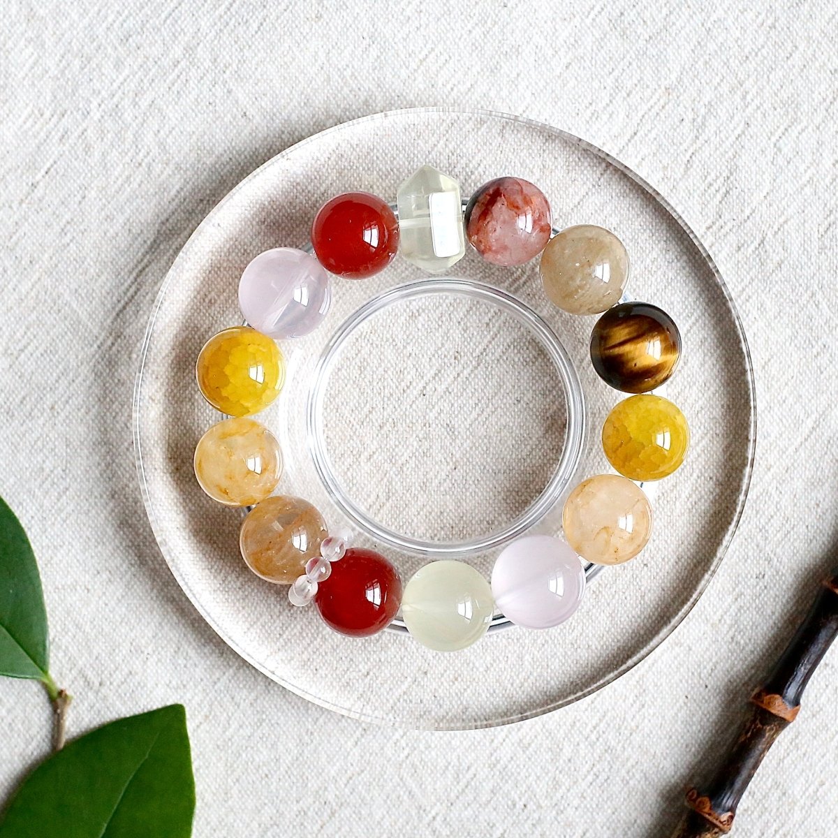 Yellow Dragon Vein Agate and Red Agate crystal bracelet for joy and vitality