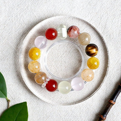 Yellow Dragon Vein Agate and Red Agate crystal bracelet for joy and vitality