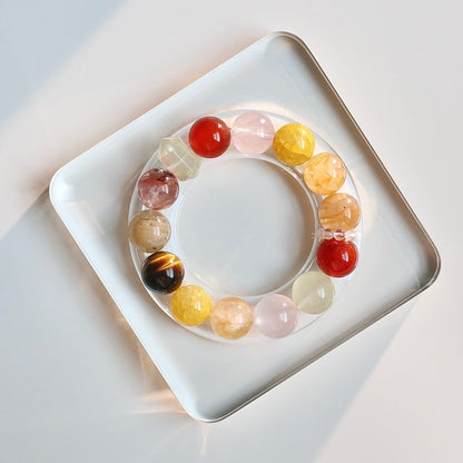 Yellow Dragon Vein Agate and Red Agate crystal bracelet for joy and vitality