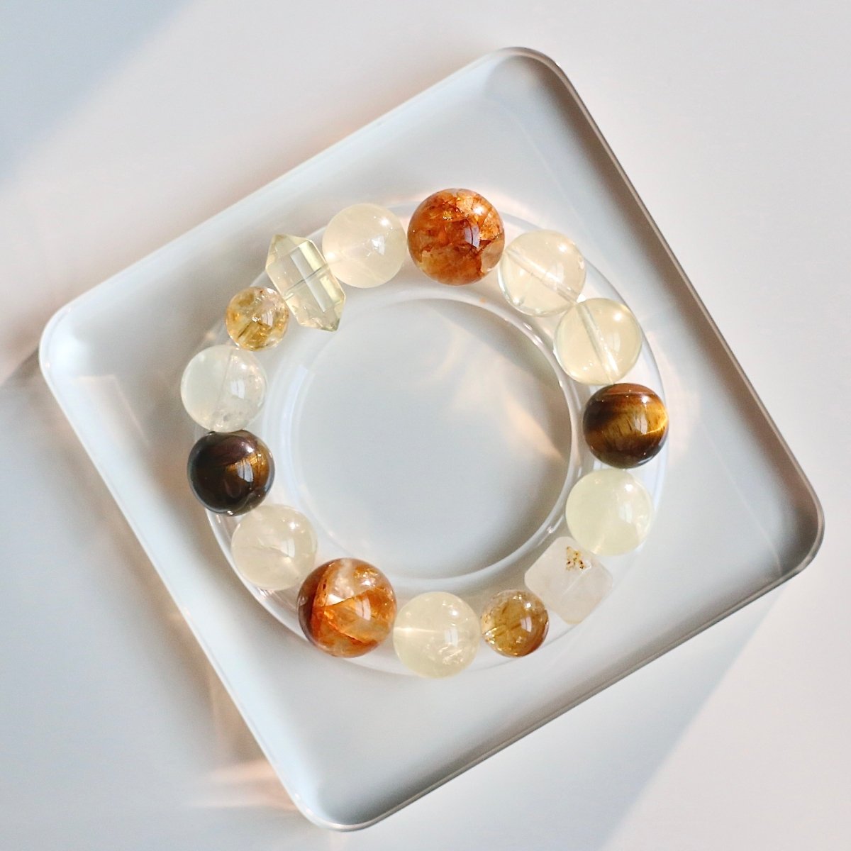 Tiger’s Eye and Citrine crystal bracelet with Amber and Golden Topaz beads – natural gemstone abundance jewelry