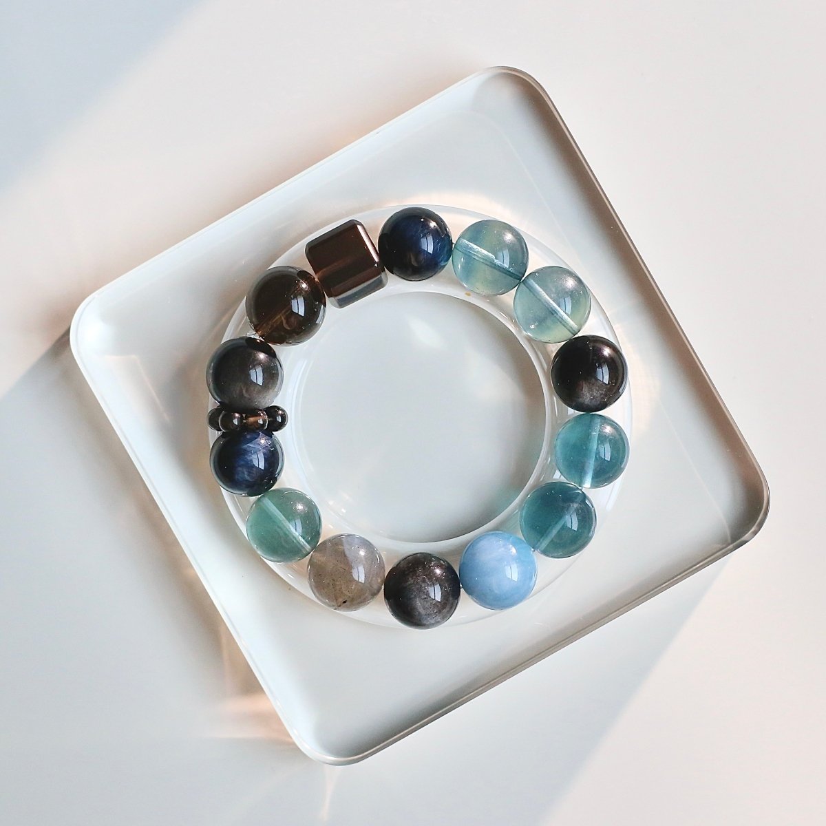 Blue Tiger’s Eye, Fluorite and Aquamarine crystal bracelet for clarity and balance