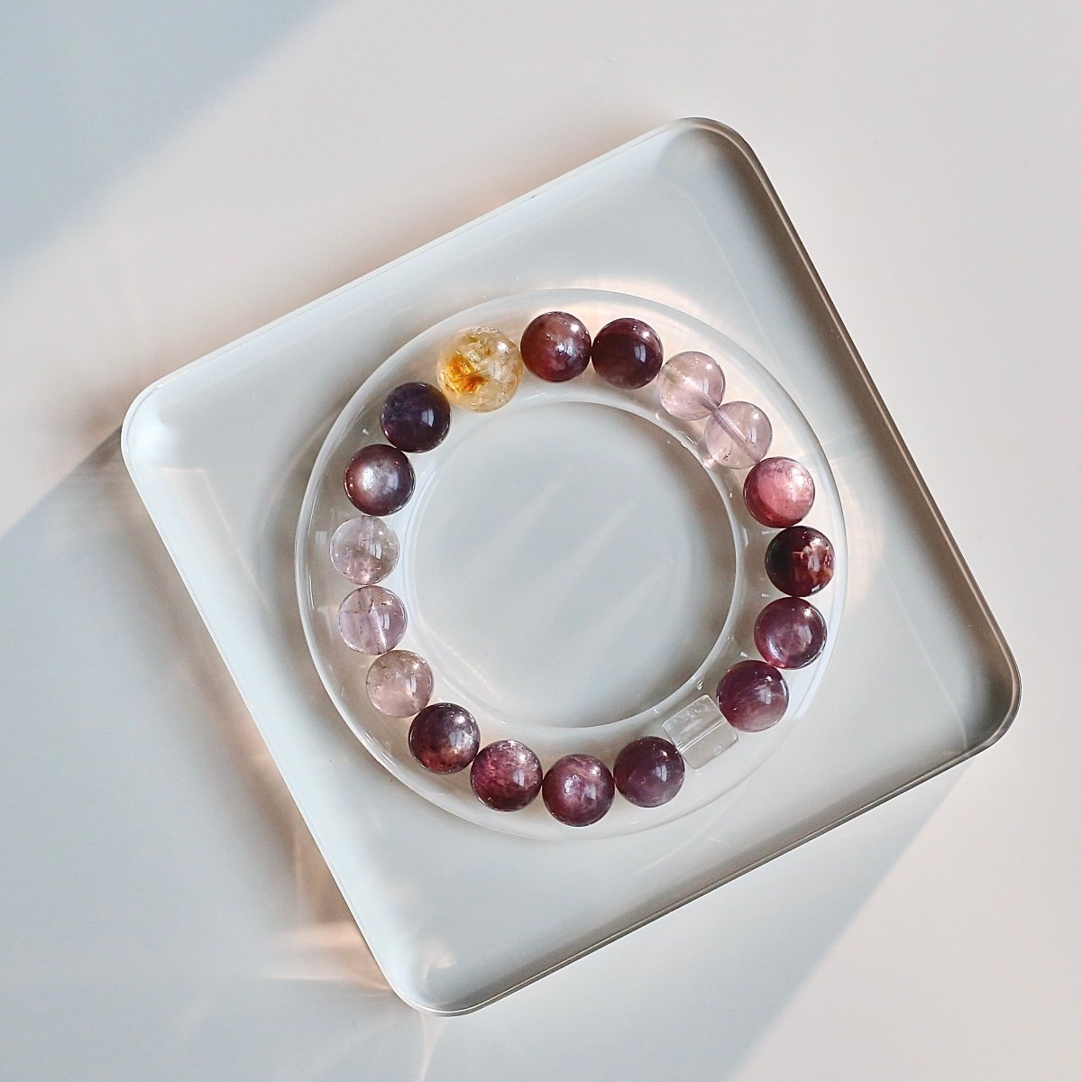 Lepidolite and Lemon Quartz natural crystal bracelet for joy and emotional healing