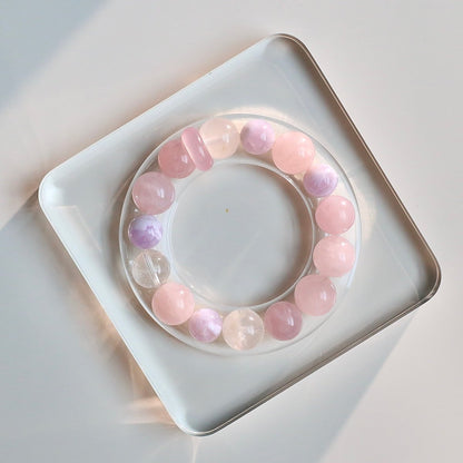 Snow Phantom Quartz and Rose Quartz bracelet with Clear Quartz and Lilac Amethyst – natural healing crystal jewelry