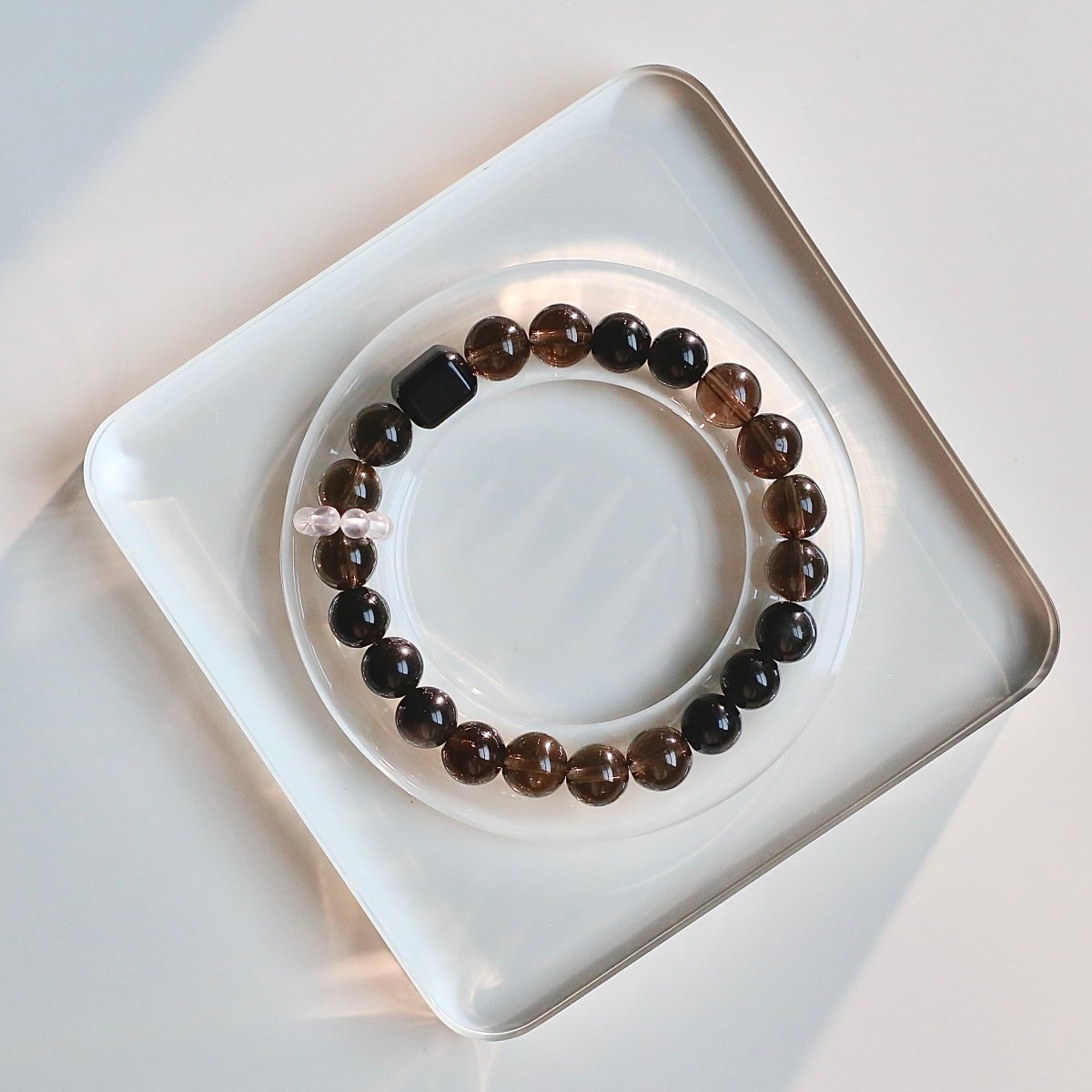 Smoky Quartz and Silver Obsidian bracelet for grounding and protection